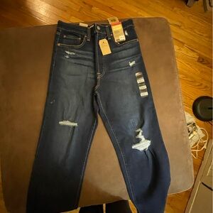 Levi's Dark Blue Distressed Women's Ankle Jeans